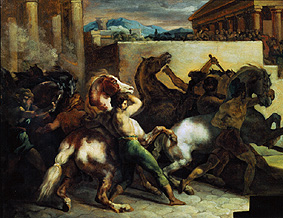 Wild horses at a running in Rome. from Jean Louis Théodore Géricault