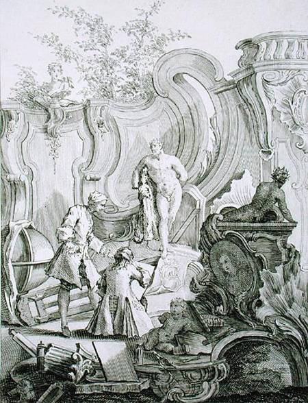 Craftsmen working on designs, from 'Rococo Ornament', engraved by Antoine Aveline (1691-1743) from Jean Mondon