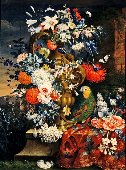 Bouquet of flowers and a parrot from Jean Picart