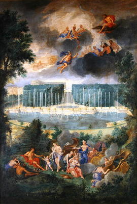 The Groves of Versailles. View of the pool of Neptune and walkway with the Judgement of Paris (oil o from Jean the Younger Cotelle