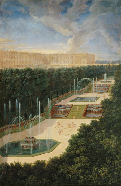 The Groves of Versailles, Perspective View of the Three Fountains with Cherubs Raking and Watering from Jean the Younger Cotelle