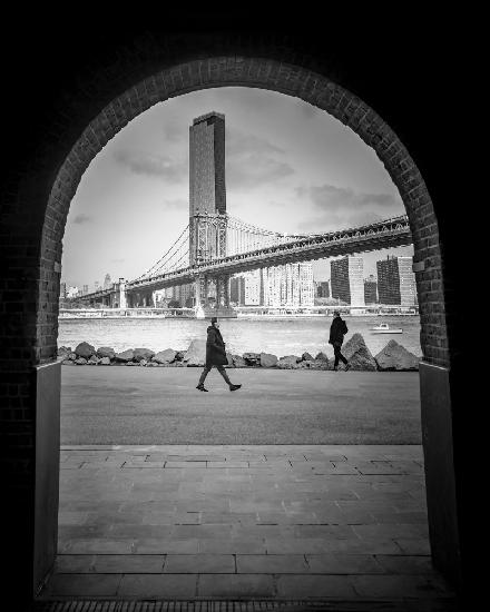 walking by the Brooklyn Bridge