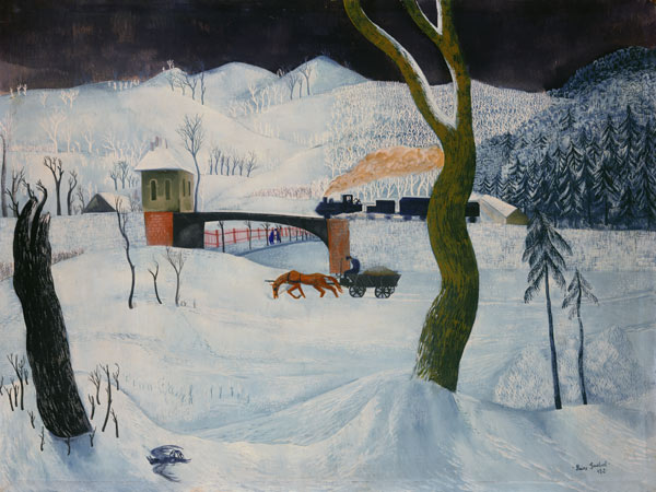 Winter landscape with waggon and train from Jenö Paiss-Goebel