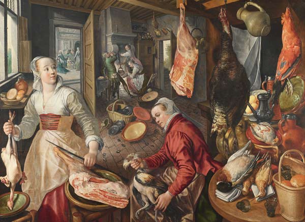 The Four Elements: Fire. A Kitchen Scene with Christ in the House of Martha and Mary in the Backgrou from Joachim Beuckelaer