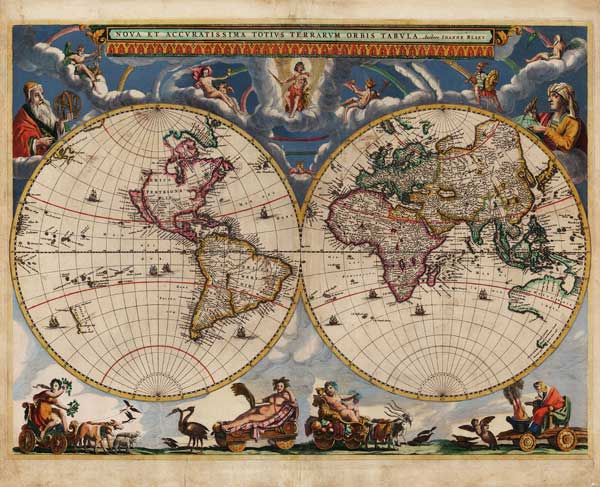 Double hemisphere map of the World from Joan Blaeu