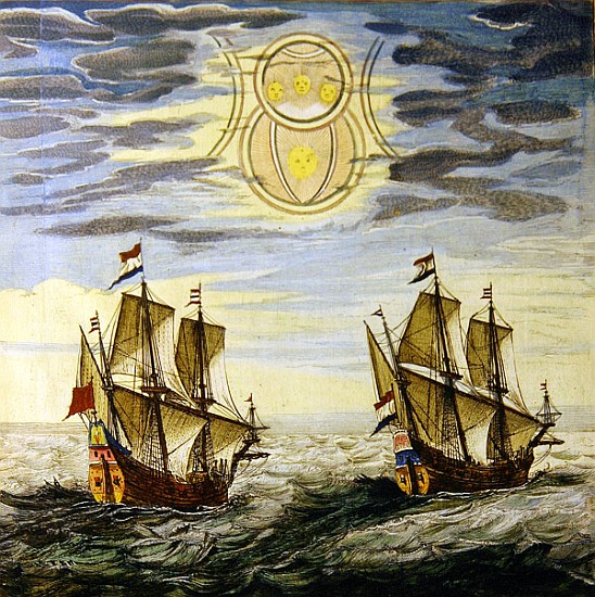 The sun and the stars guiding the sailors on their way, from the ''Atlas Maior, Sive Cosmographia Bl from Joan Blaeu
