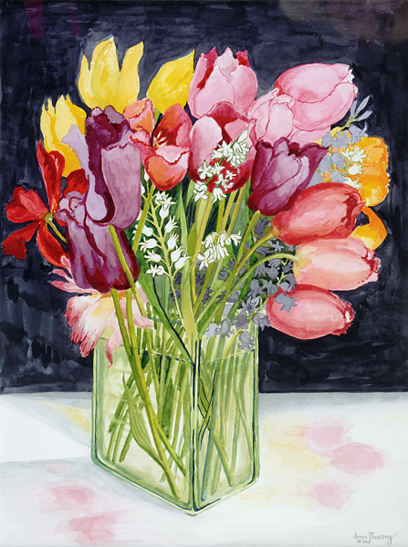 Tulips and Bluebells in a Rectangular Glass Tub from Joan  Thewsey