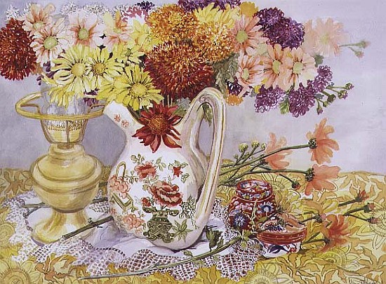 Chrysanthemums in a Chinese Jug (w/c)  from Joan  Thewsey