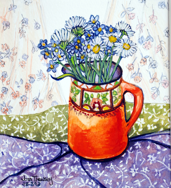 Daisies and Forget-Me-Nots Orange Jug and Patterned Fabric from Joan  Thewsey