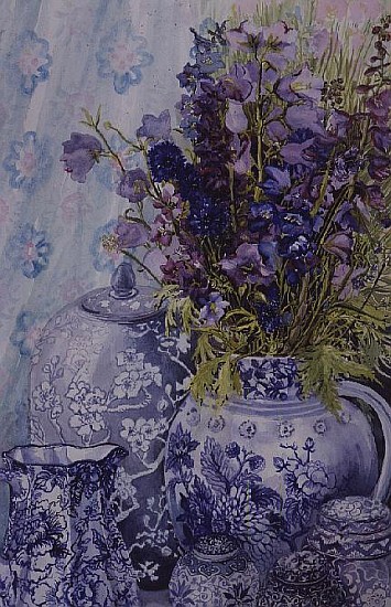 Delphiniums with Antique Blue Pots  from Joan  Thewsey