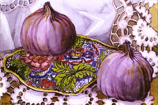 Figs on a Blue Plate (w/c on paper)  from Joan  Thewsey