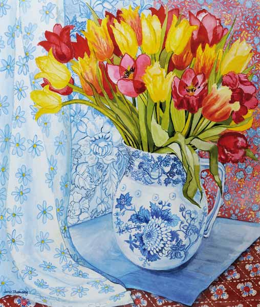 Red and yellow tulips in a Copeland jug from Joan  Thewsey