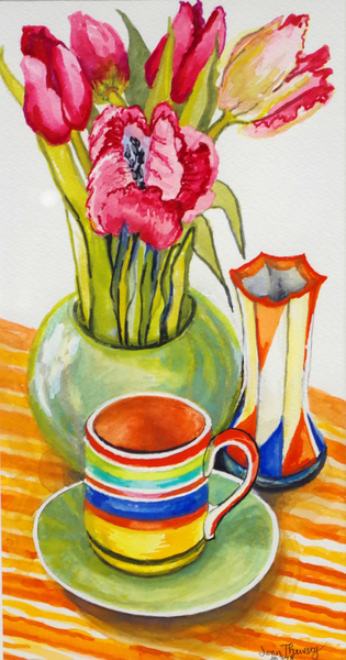 Striped Cup with Saucer, Vase and Tulips from Joan  Thewsey