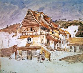 Old houses in Dieppe, Normandy, France, 1851 (pen, ink & w/c)