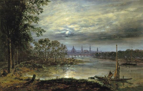 View of Dresden in moonlight