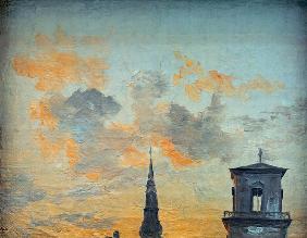 Two Towers in Copenhagen Against the Evening Sky