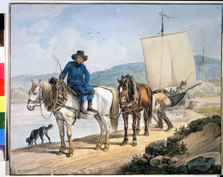 A Horse And Cart at the River from Johann Adam Klein