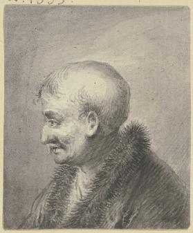 Brustbild eines kahlköpfigen alten Mannes, im Profil nach links