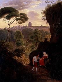 Wandering couple on the Monte Mario Johann Erdmann Hummel as art print or painted oil.