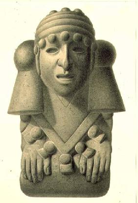 Stone idol of the Rain God Cocijo, plate from 'Ancient Monuments of Mexico'
