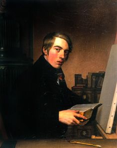 Self-portrait with Bible in front of the easel. from Johann Friedrich Overbeck