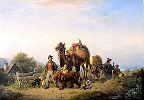 Itinerant people with camel, Äffchen and dancing bear from Johann Friedrich Voltz