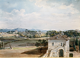 View of the villa Poniatowski against the villa Borghese and the Sabiner mountain from Johann Georg von Dillis
