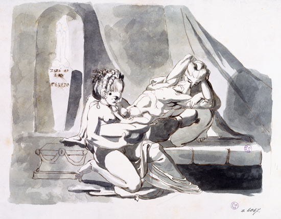 Erotic scene of a man with two women from Johann Heinrich Füssli