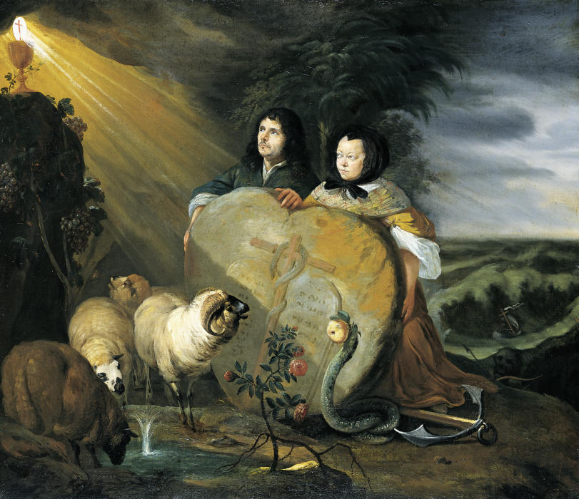 Self Portrait (?) with his Wife and Symbols of the Christian Faith from Johann Heinrich Roos