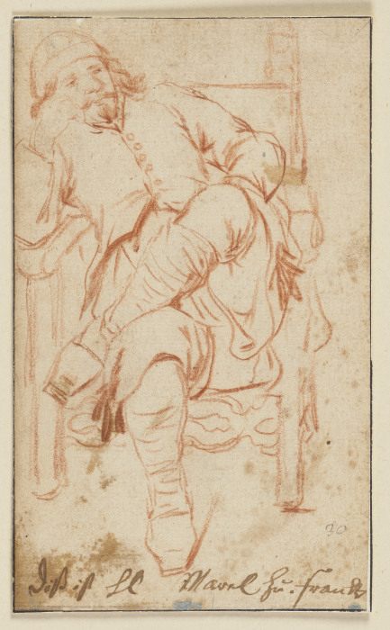 Ein Mann mit übereinandergeschlagenen Beinen auf einem Stuhl sitzend from Johann Heinrich Roos