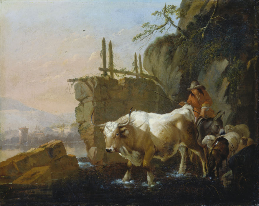 Herdsmen Driving Cattle through a Ford from Johann Heinrich Roos