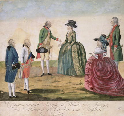 Meeting between Joseph II of Germany (1741-90) and Empress Catherine the Great (1729-96) at Koidak, from Johann Hieronymus Loeschenkohl