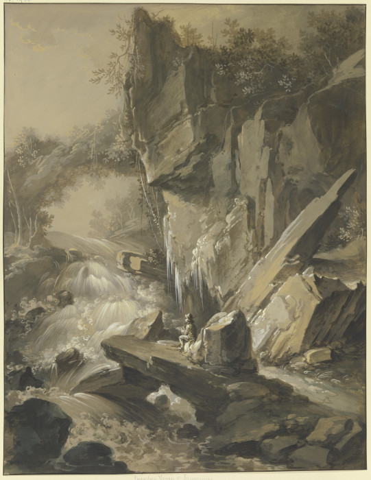 Wasserfall, im Vordergrund ein Maler from Johann Jakob Schillinger