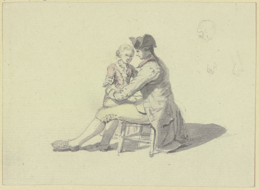 Ein Mann auf einem Stuhl sitzend in Unterhaltung mit einem Jungen from Johann Ludwig Aberli
