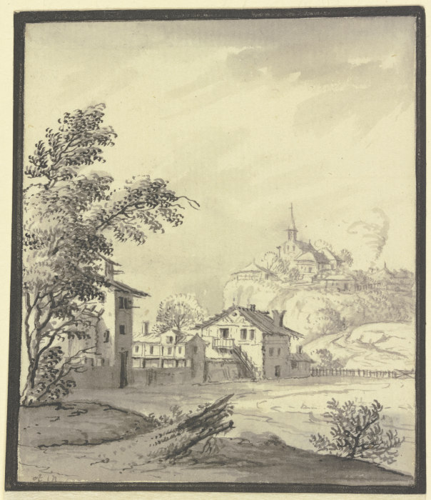 Houses next to a meadow from Johann Ludwig Aberli