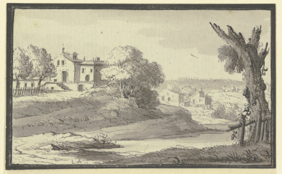 Landschaft mit Häusern auf einem Hügel am Wasser from Johann Ludwig Aberli
