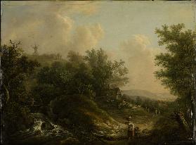 Landscape with a Brook and Hikers