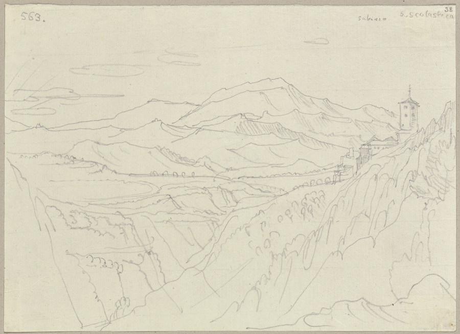 Das Benediktinerkloster Santa Scolastica bei Subiaco mit Blick auf den Monte Acuto im Gebirger der H from Johann Ramboux