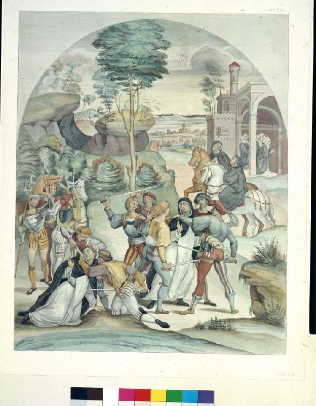 Die Heilige Katharina von Siena errettet zwei Dominikaner aus Räuberhänden. from Johann Ramboux
