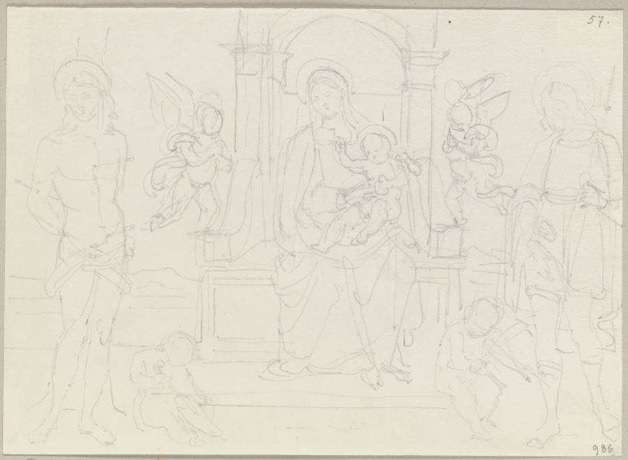 Die thronende Madonna mit Kind zwischen dem heiligen Sebastian sowie einem Lanze tragenden Heiligen  from Johann Ramboux