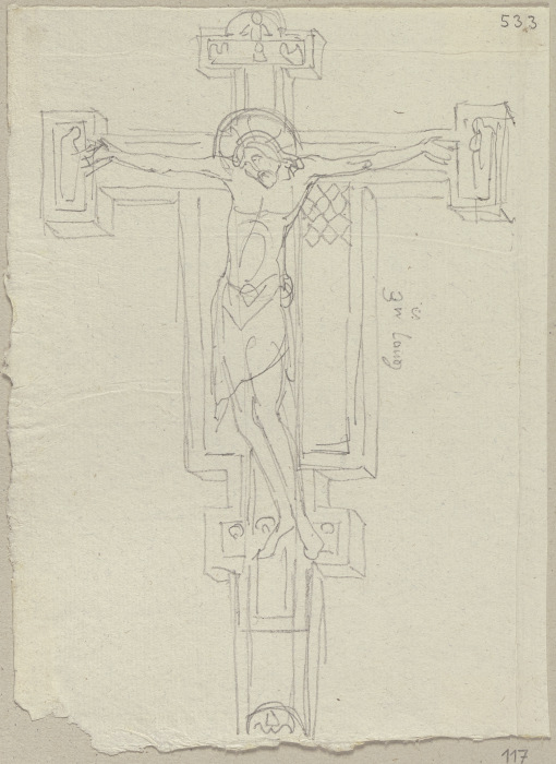 Kruzifix aus Holz, Entwurf desselben im Chor von Santa Chiara zu Assisi from Johann Ramboux