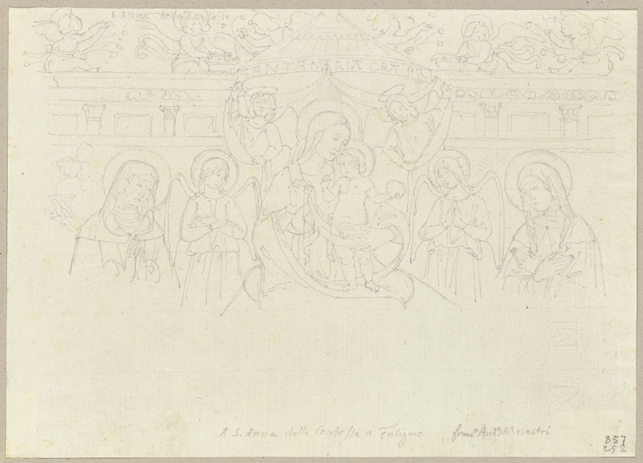 Thronende Maria mit dem Jesuskind zwischen Engeln und zwei weiblichen Heiligen, nach einem Fresko vo from Johann Ramboux