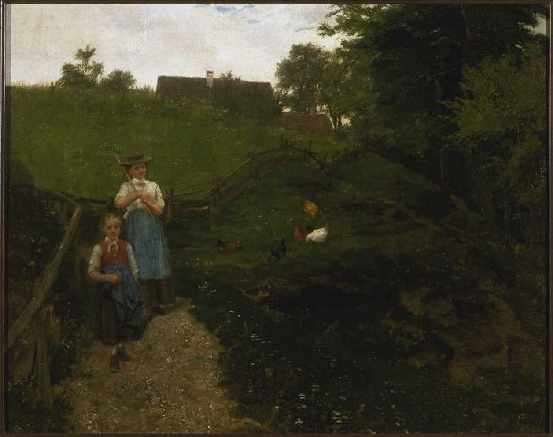 Farmer with child returning home from the fieldwork. from Johann Sperl