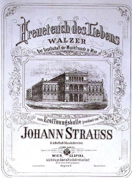 Poster advertising 'Freueteuch des Lebens', a waltz from Johann Strauss the Younger