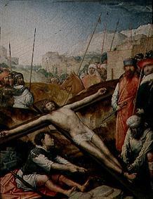 Christ is nailed onto the cross. from Johann von Flandern