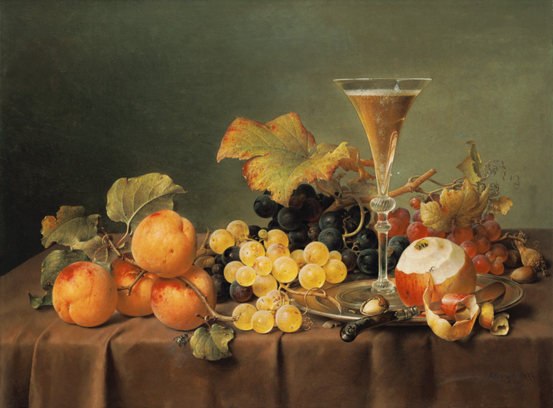 Früchtestilleben with champagne glass. from Johann Wilhelm Preyer