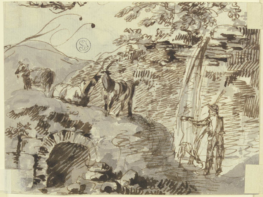 Ein Hirte mit drei Ziegen, Wassser schöpfend from Johann Andreas Herrlein