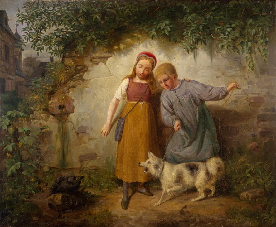 Zwei Kinder mit einem Spitz from Johann Baptist Zwecker
