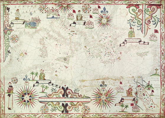 Map of the Mediterranean, 1625 (gouache on paper) from Johannes Oliva