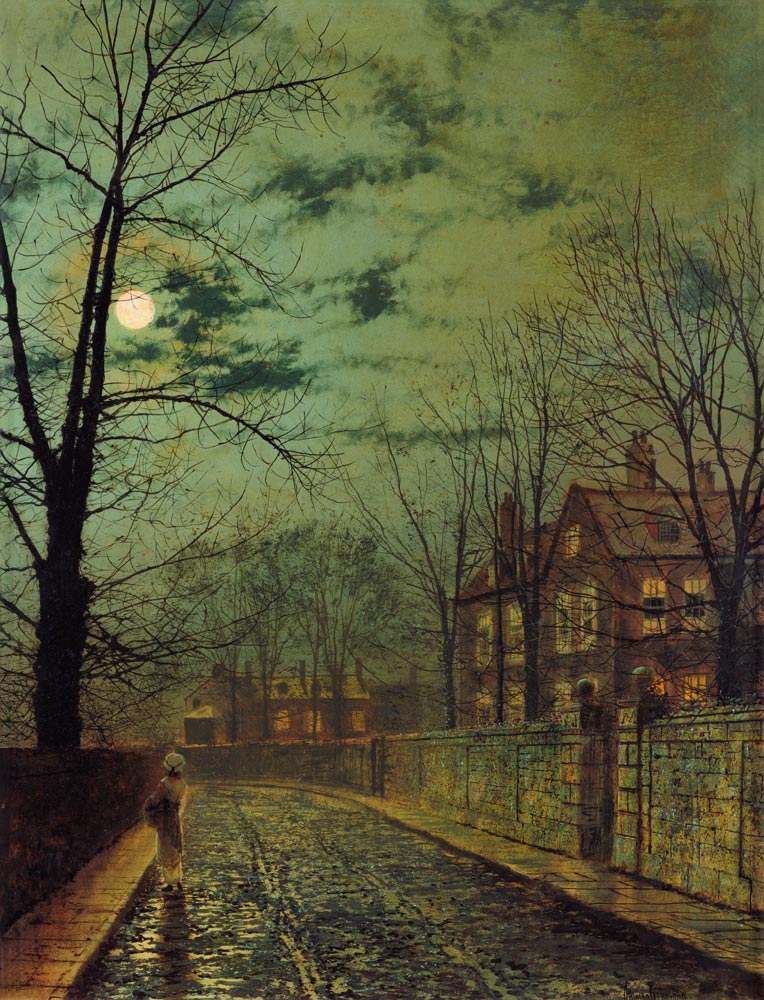 Suburb street at moonlight from John Atkinson Grimshaw